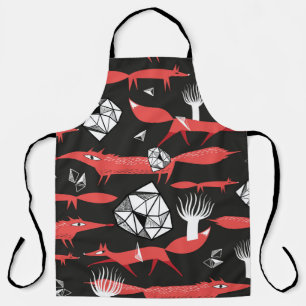 Seamless pattern with red foxes on a dark backgrou apron