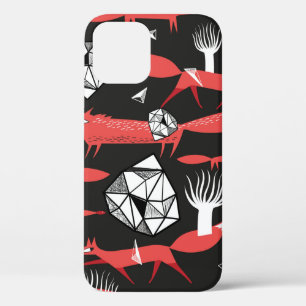 Seamless pattern with red foxes on a dark backgrou iPhone 12 case