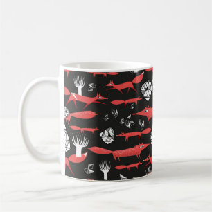 Seamless pattern with red foxes on a dark backgrou coffee mug