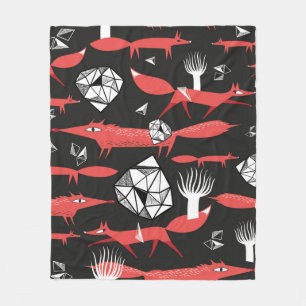 Seamless pattern with red foxes on a dark backgrou fleece blanket