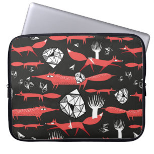 Seamless pattern with red foxes on a dark backgrou laptop sleeve