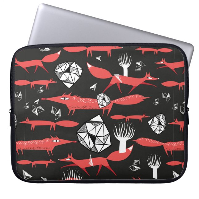 Seamless pattern with red foxes on a dark backgrou laptop sleeve (Front)