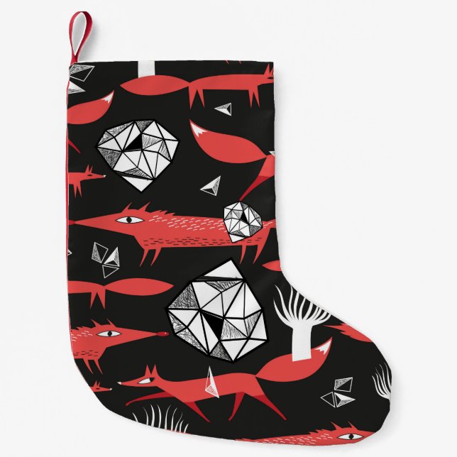 Seamless pattern with red foxes on a dark backgrou small christmas stocking (Front)