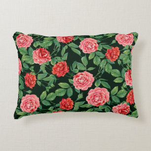 Seamless pattern with red roses flowers. Coloured  Decorative Cushion