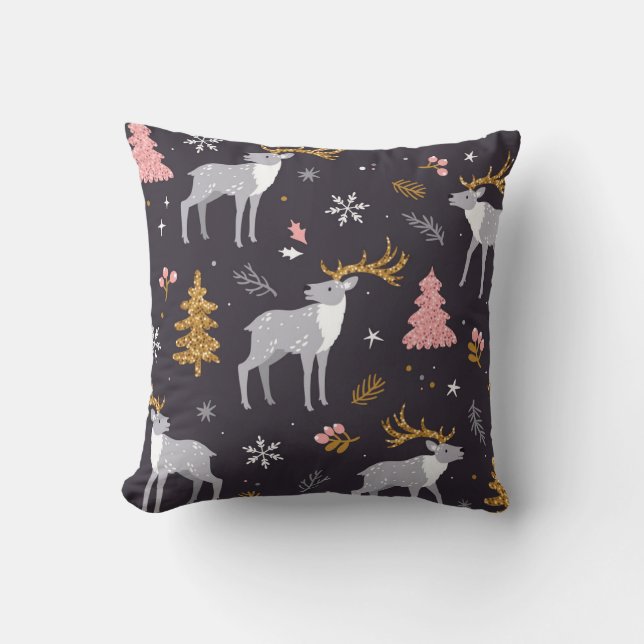  seamless pattern with reindeer, fir trees and sno cushion (Front)