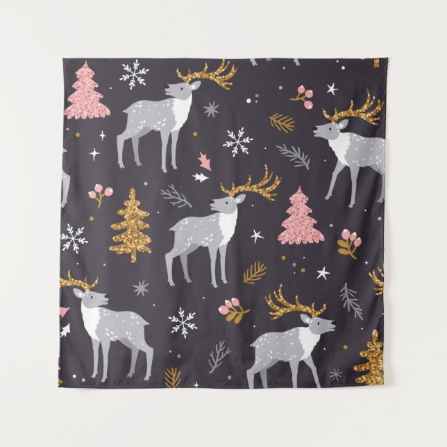  seamless pattern with reindeer, fir trees and sno tapestry (Front)