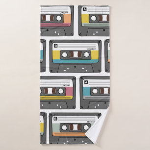 Seamless pattern with retro cassette tapes in dood bath towel