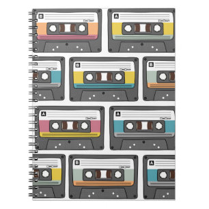 Seamless pattern with retro cassette tapes in dood notebook