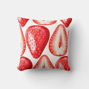 Seamless pattern with ripe strawberries on white b cushion