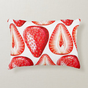 Seamless pattern with ripe strawberries on white b decorative cushion