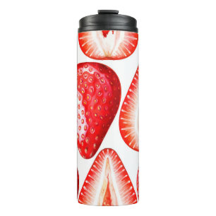 Seamless pattern with ripe strawberries on white b thermal tumbler