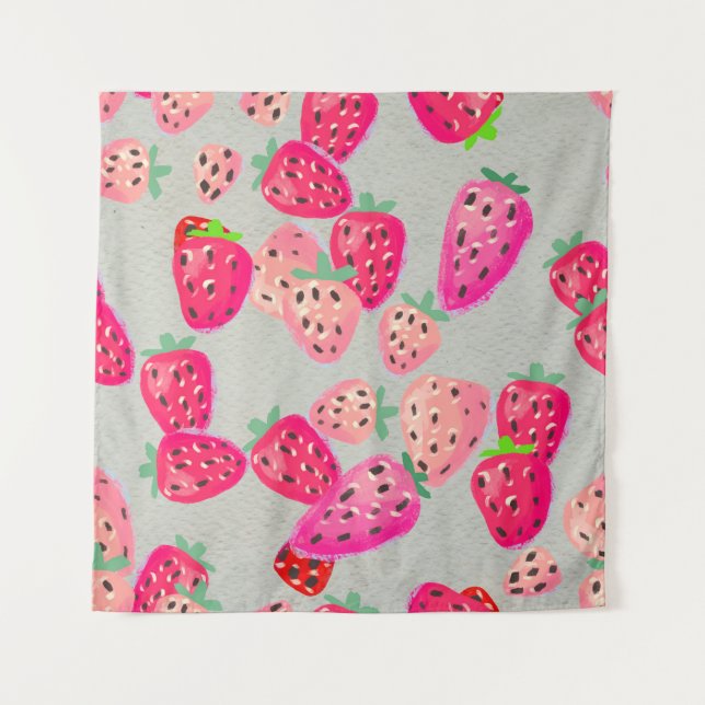 Seamless pattern with ripe strawberry. Hand drawn  Tapestry (Front)