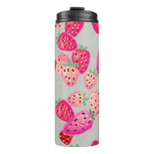 Seamless pattern with ripe strawberry. Hand drawn Thermal Tumbler
