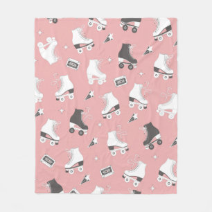 Seamless pattern with roller skates and cassette t fleece blanket