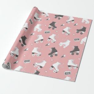 Seamless pattern with roller skates and cassette t wrapping paper