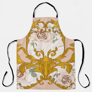 Seamless pattern with roses and baroque golden ele apron