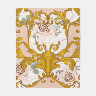 Seamless pattern with roses and baroque golden ele fleece blanket