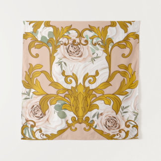 Seamless pattern with roses and baroque golden ele tapestry