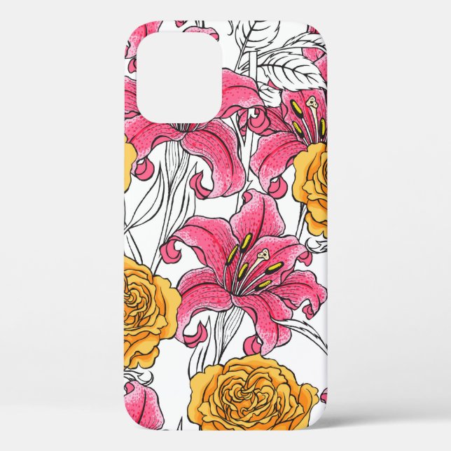 Seamless pattern with roses and lilies. Hand drawn Case-Mate iPhone Case (Back)
