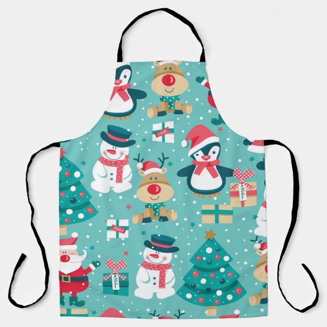 Seamless pattern with Santa Claus, snowman, deer,  Apron (Front)