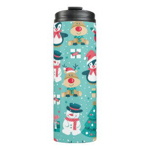 Seamless pattern with Santa Claus, snowman, deer,  Thermal Tumbler