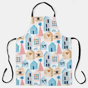 Seamless pattern with Scandinavian houses on white Apron