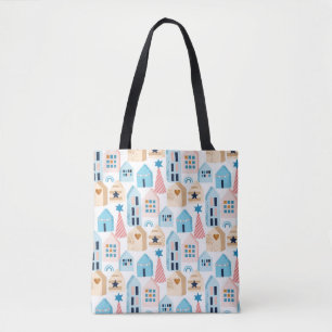 Seamless pattern with Scandinavian houses on white Tote Bag