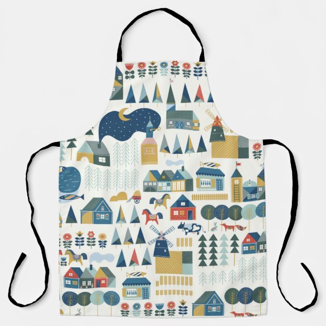 Seamless pattern with scandinavian village in past apron (Front)