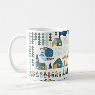 Seamless pattern with scandinavian village in past coffee mug