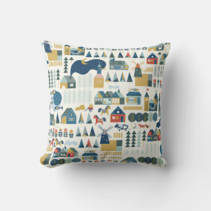 Seamless pattern with scandinavian village in past cushion