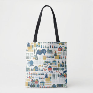 Seamless pattern with scandinavian village in past tote bag