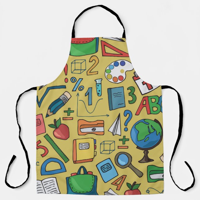 Seamless pattern with school supplies on a yellow  apron (Front)