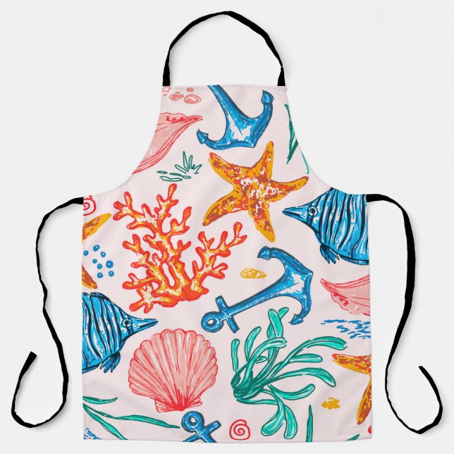 Seamless pattern with sea creatures apron (Front)