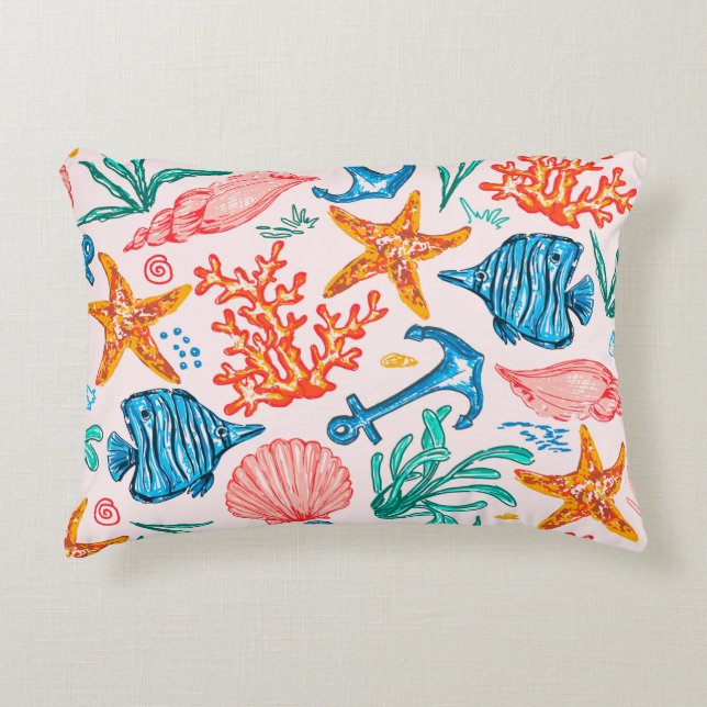 Seamless pattern with sea creatures decorative cushion (Front)