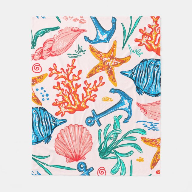 Seamless pattern with sea creatures fleece blanket (Front)