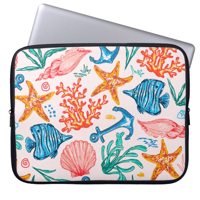 Seamless pattern with sea creatures laptop sleeve (Front)