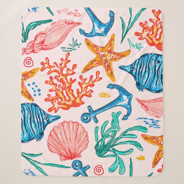 Seamless pattern with sea creatures sherpa blanket (Front)
