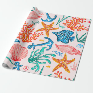 Seamless pattern with sea creatures wrapping paper