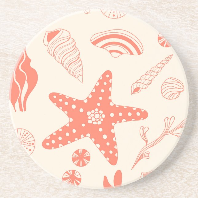 Seamless pattern with sea shells coaster (Front)