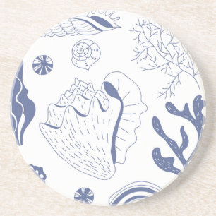 Seamless pattern with sea shells coaster
