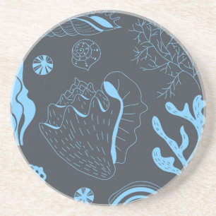 Seamless pattern with sea shells coaster