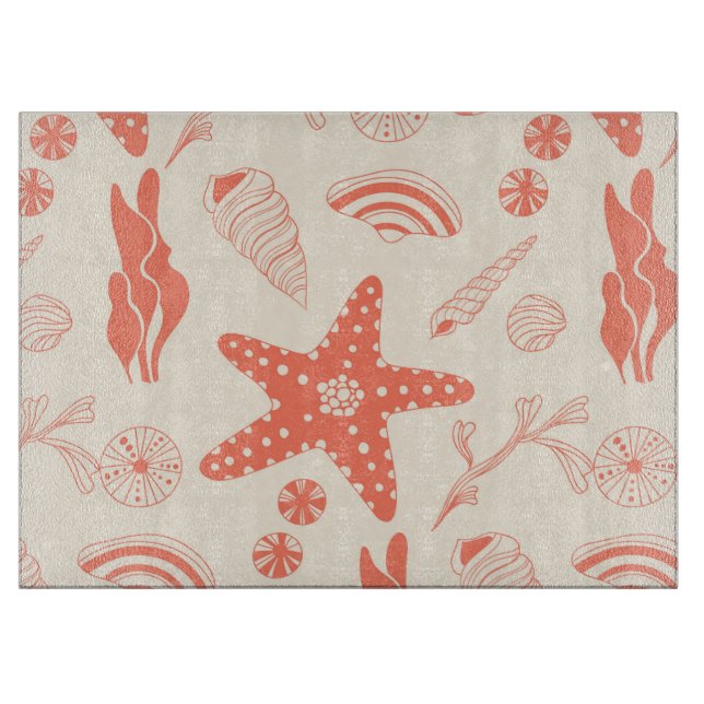 Seamless pattern with sea shells cutting board (Front)