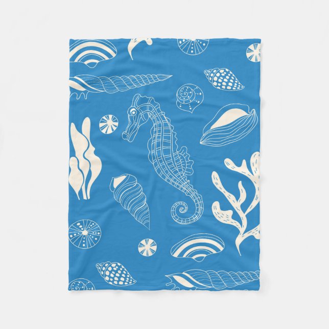Seamless pattern with sea shells fleece blanket (Front)