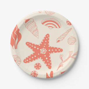 Seamless pattern with sea shells paper plate