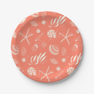 Seamless pattern with sea shells paper plate