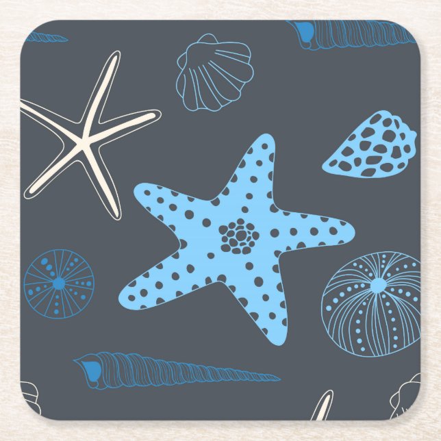 Seamless pattern with sea shells square paper coaster (Front)
