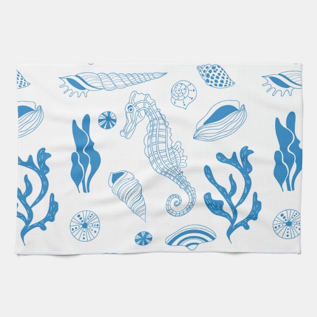 Seamless pattern with sea shells tea towel (Horizontal)
