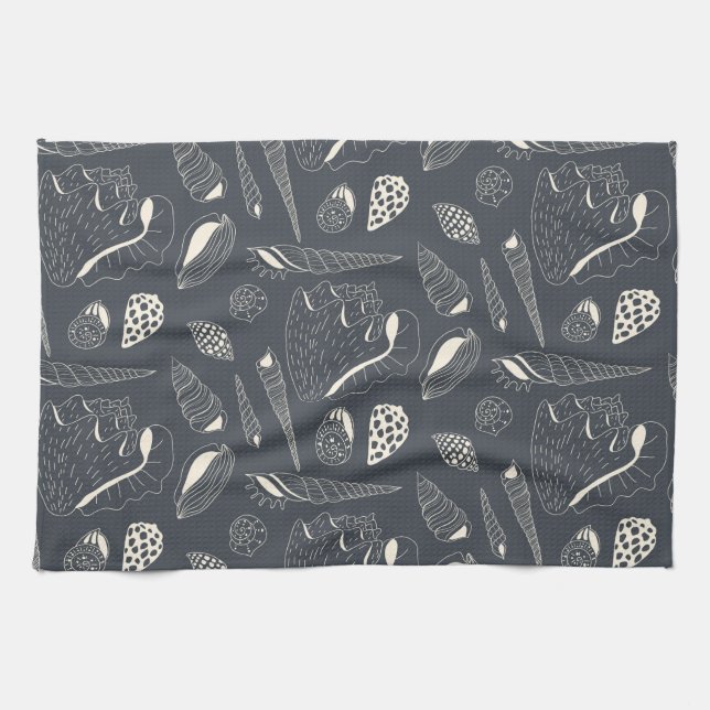 Seamless pattern with sea shells tea towel (Horizontal)