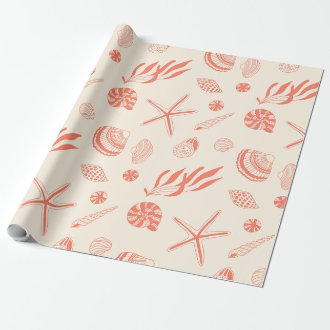 Seamless pattern with sea shells wrapping paper (Unrolled)