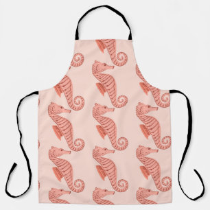 Seamless pattern with seahorse doodle ornament. Pi Apron